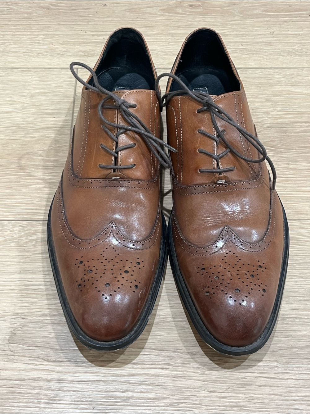 Men's Brown Wingtip Lace-Up Dress Oxfords Size 14 Excellent Men Leather